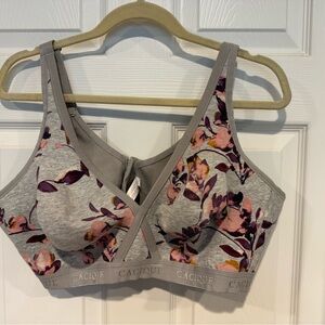 Cacique Gray Floral Wireless Comfort Bra with Pink & Purple Accents